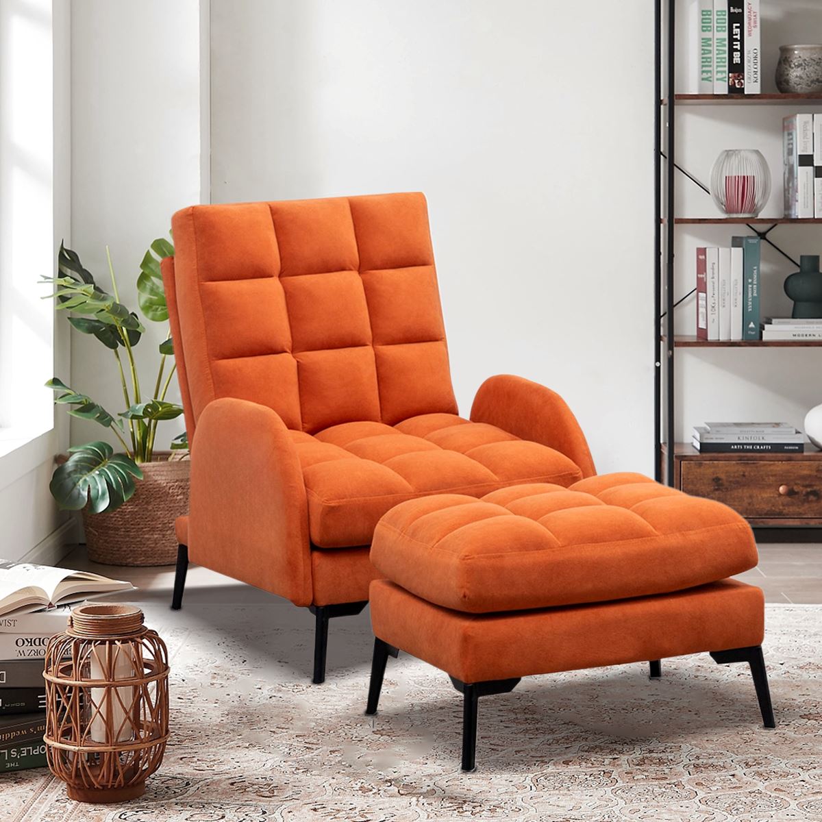 Upholstered Adjustable Backrest Velvet Sleeper Recliner Come with Ottoman - House Comfort