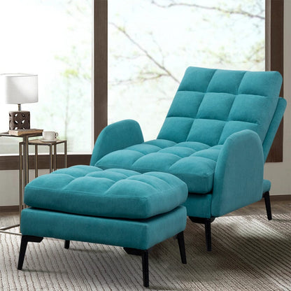 Upholstered Adjustable Backrest Velvet Sleeper Recliner Come with Ottoman - House Comfort