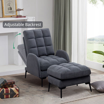 Upholstered Adjustable Backrest Velvet Sleeper Recliner Come with Ottoman - House Comfort