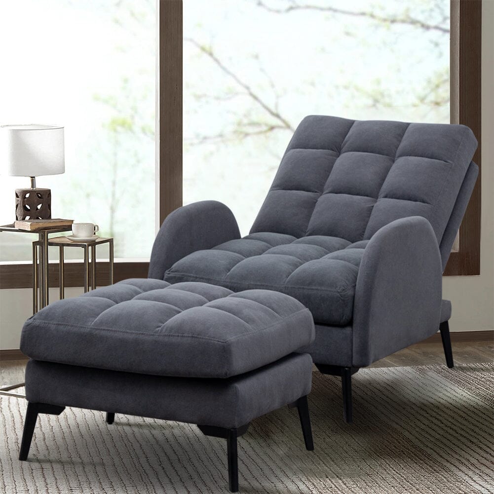 Upholstered Adjustable Backrest Velvet Sleeper Recliner Come with Ottoman - House Comfort