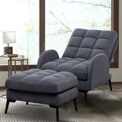 Upholstered Adjustable Backrest Velvet Sleeper Recliner Come with Ottoman - House Comfort