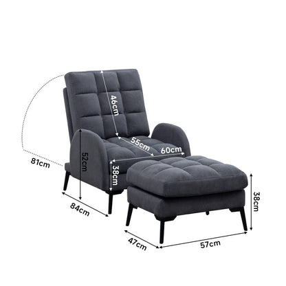 Upholstered Adjustable Backrest Velvet Sleeper Recliner Come with Ottoman - House Comfort
