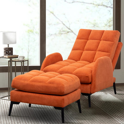 Upholstered Adjustable Backrest Velvet Sleeper Recliner Come with Ottoman - House Comfort
