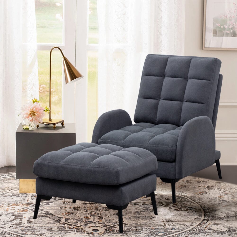 Upholstered Adjustable Backrest Velvet Sleeper Recliner Come with Ottoman - House Comfort