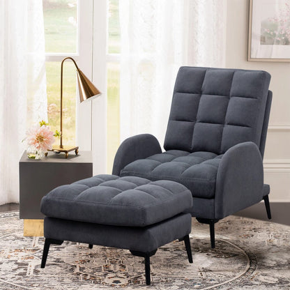 Upholstered Adjustable Backrest Velvet Sleeper Recliner Come with Ottoman - House Comfort