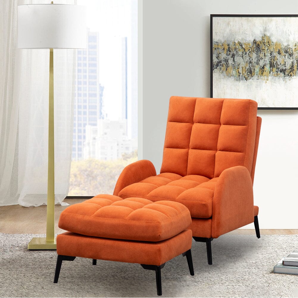 Upholstered Adjustable Backrest Velvet Sleeper Recliner Come with Ottoman - House Comfort