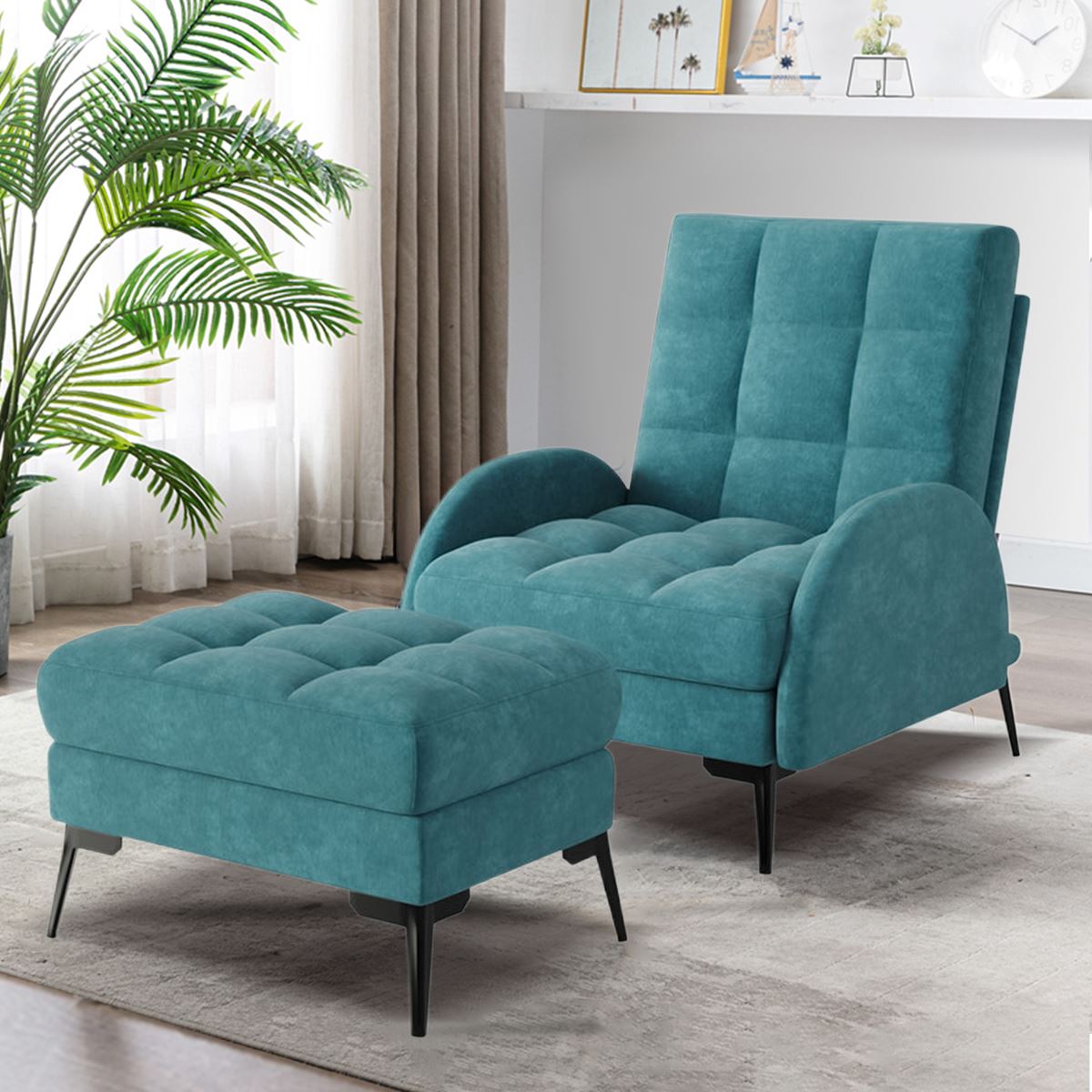 Upholstered Adjustable Backrest Velvet Sleeper Recliner Come with Ottoman - House Comfort