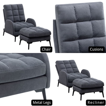 Upholstered Adjustable Backrest Velvet Sleeper Recliner Come with Ottoman - House Comfort