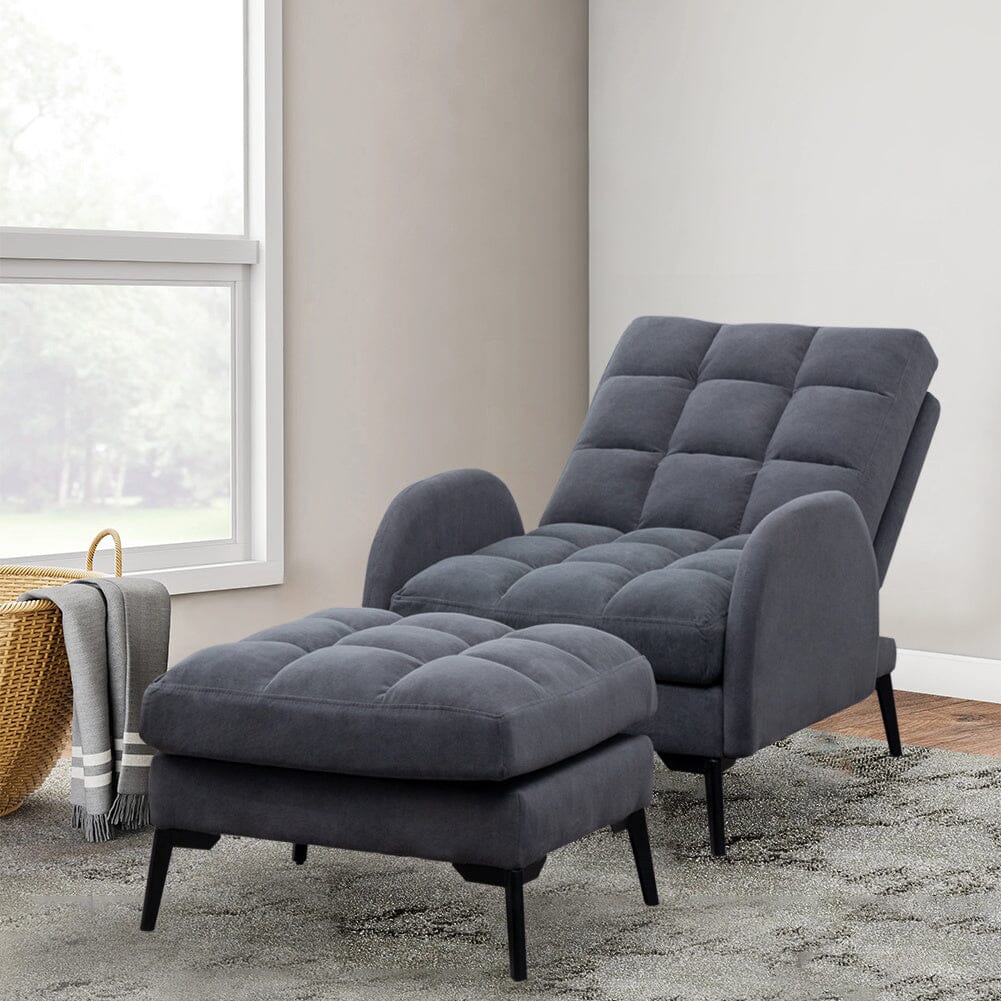 Upholstered Adjustable Backrest Velvet Sleeper Recliner Come with Ottoman - House Comfort