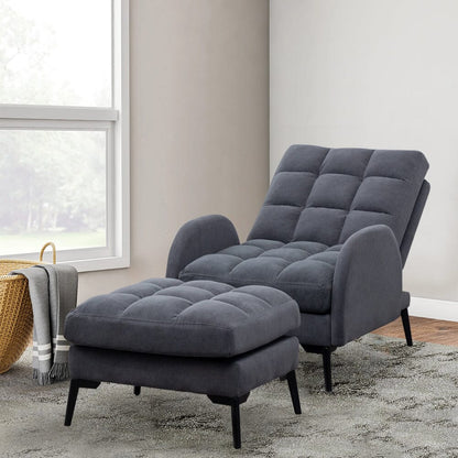 Upholstered Adjustable Backrest Velvet Sleeper Recliner Come with Ottoman - House Comfort