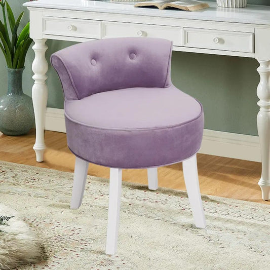 Upholstered Velvet Vanity Dressing Table Stool with Low Backrest - House Comfort