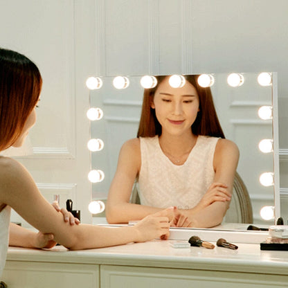 USB White Rectangle Tabletop Hollywood LED Vanity Mirror - 58x48cm - House Comfort