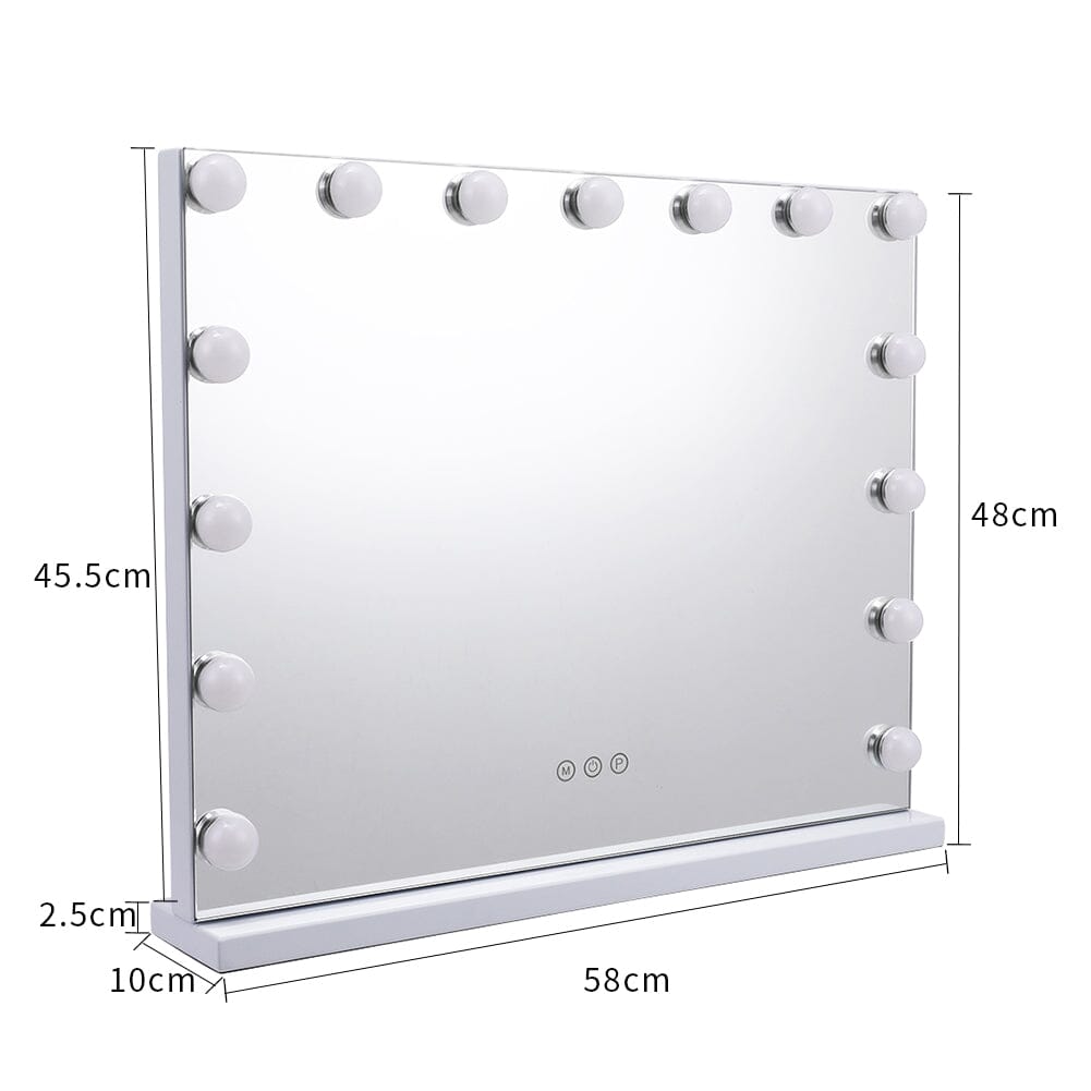 USB White Rectangle Tabletop Hollywood LED Vanity Mirror - 58x48cm - House Comfort