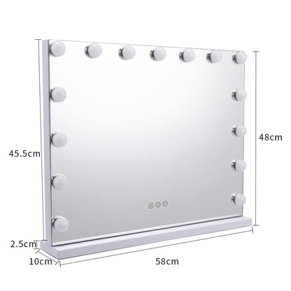 USB White Rectangle Tabletop Hollywood LED Vanity Mirror - 58x48cm - House Comfort