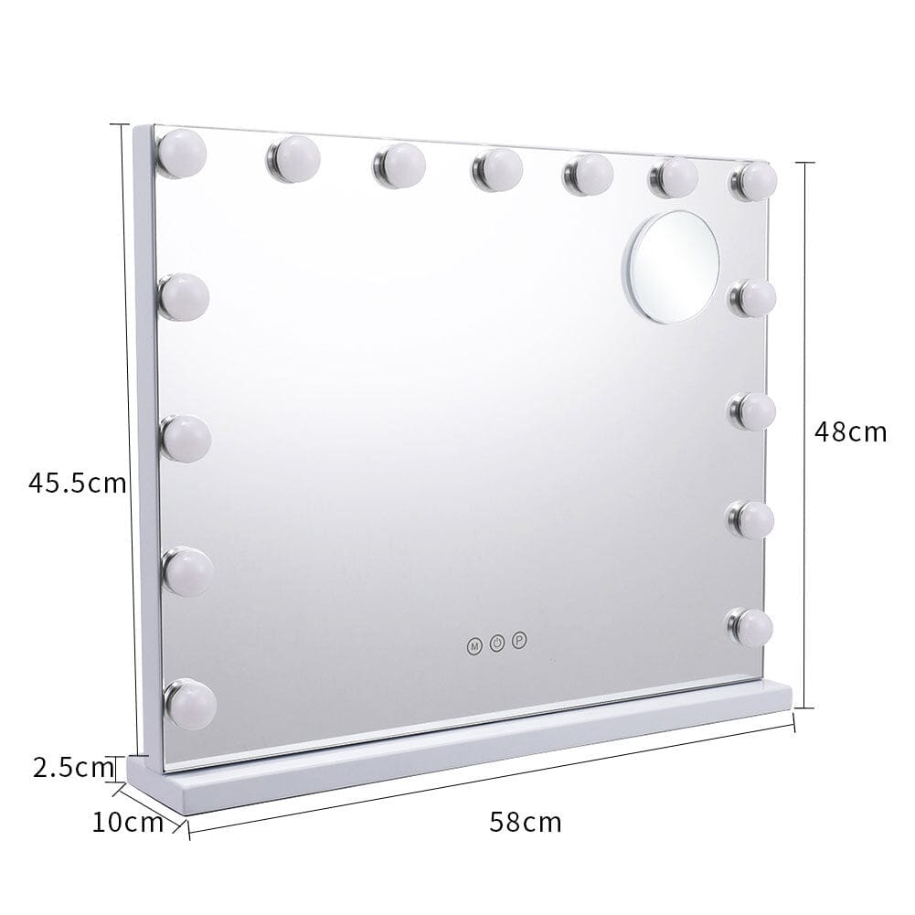 USB White Rectangle Tabletop Hollywood LED Vanity Mirror - 58x48cm - House Comfort