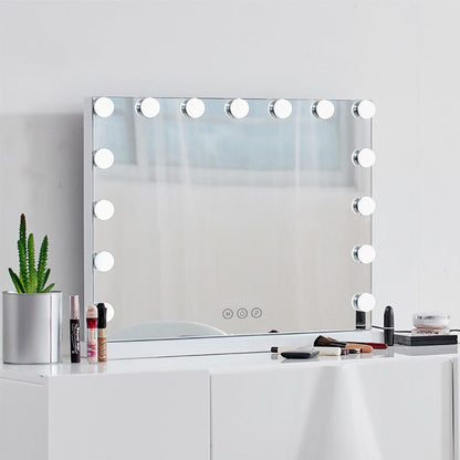 USB White Rectangle Tabletop Hollywood LED Vanity Mirror - 58x48cm - House Comfort