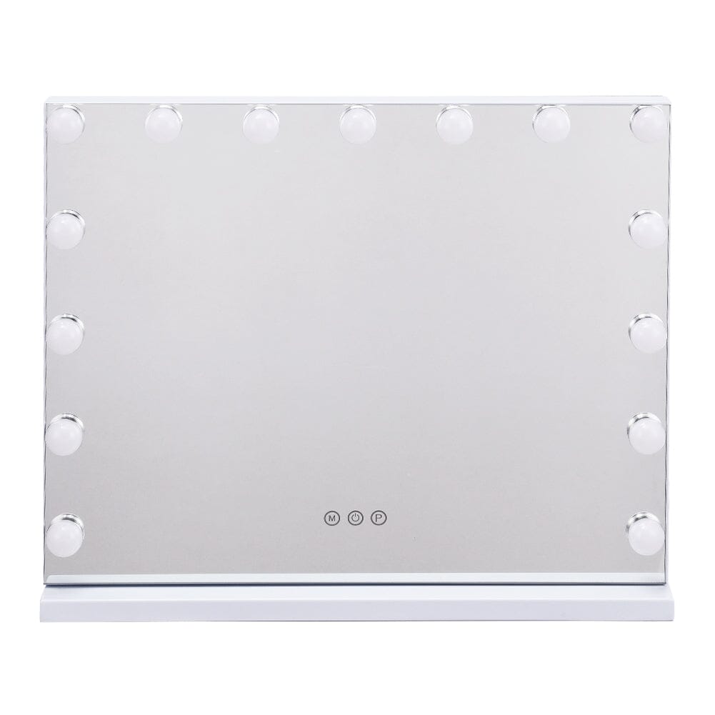 USB White Rectangle Tabletop Hollywood LED Vanity Mirror - 58x48cm - House Comfort