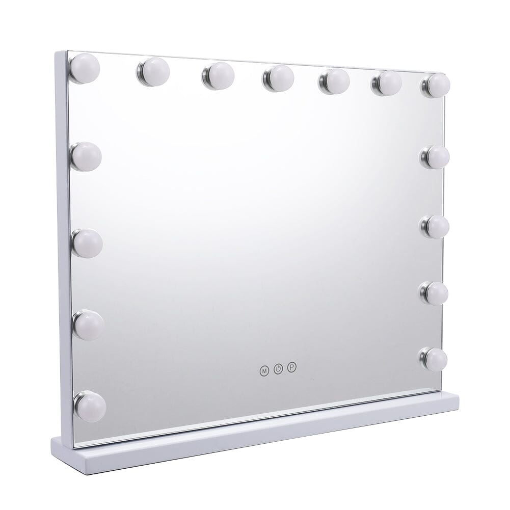 USB White Rectangle Tabletop Hollywood LED Vanity Mirror - 58x48cm - House Comfort