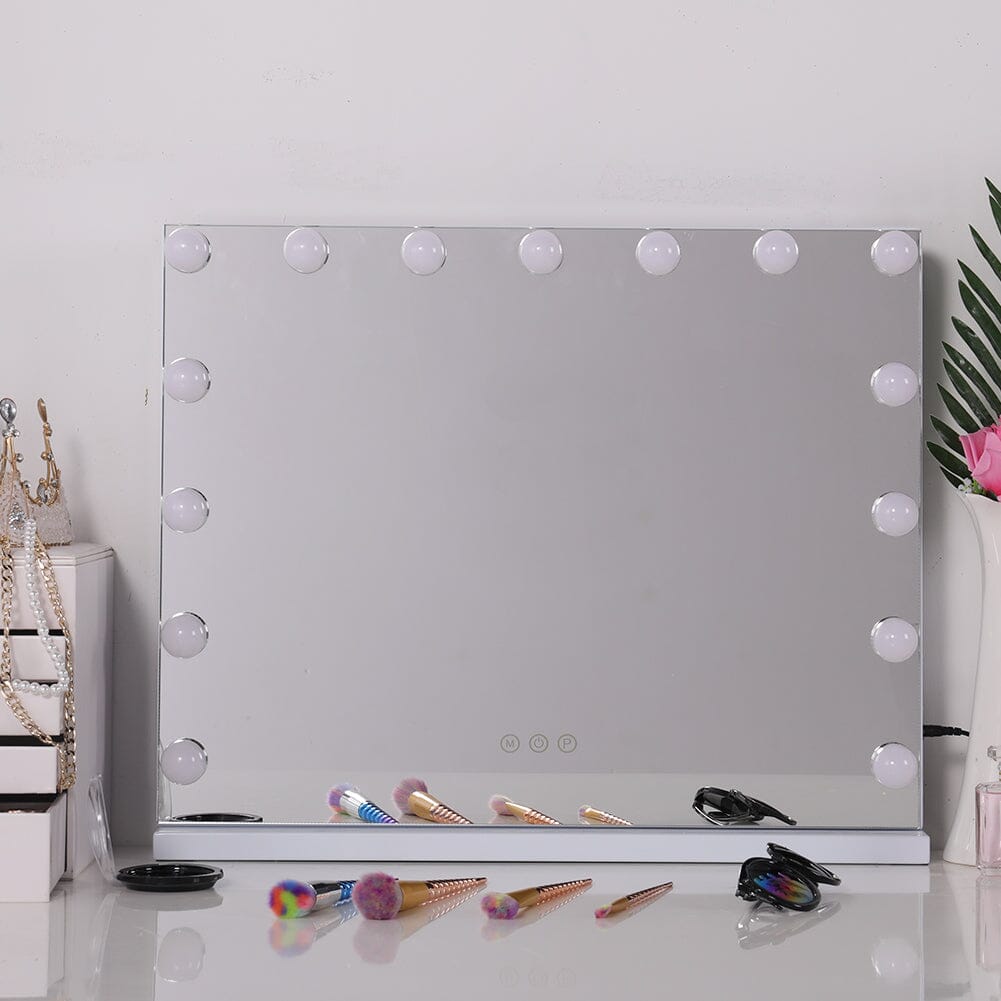 USB White Rectangle Tabletop Hollywood LED Vanity Mirror - 58x48cm - House Comfort