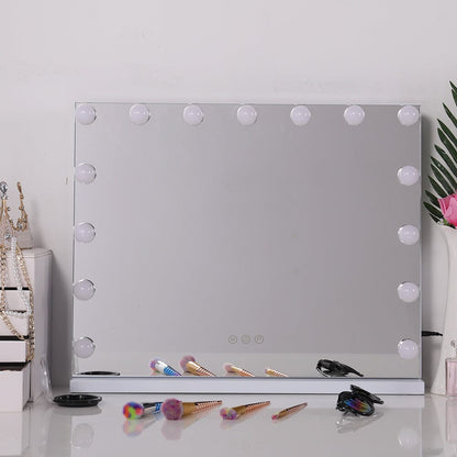USB White Rectangle Tabletop Hollywood LED Vanity Mirror - 58x48cm - House Comfort
