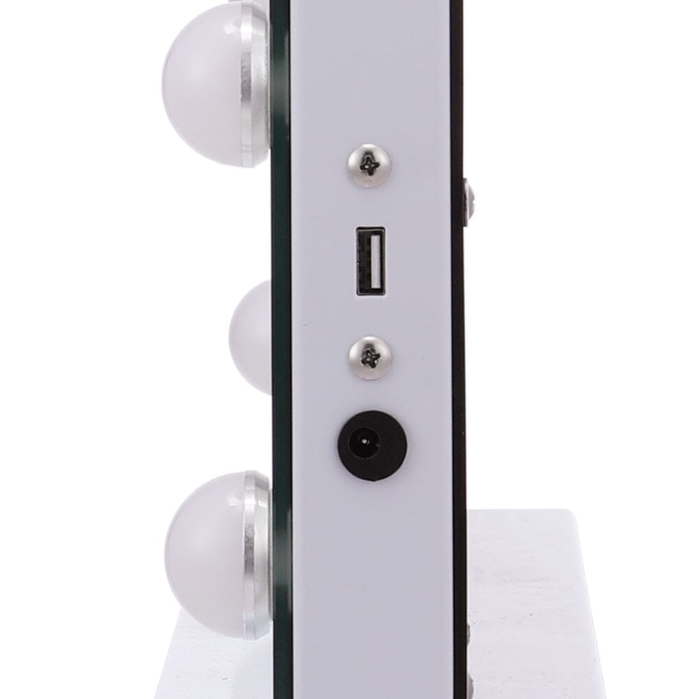 USB White Rectangle Tabletop Hollywood LED Vanity Mirror - 58x48cm - House Comfort