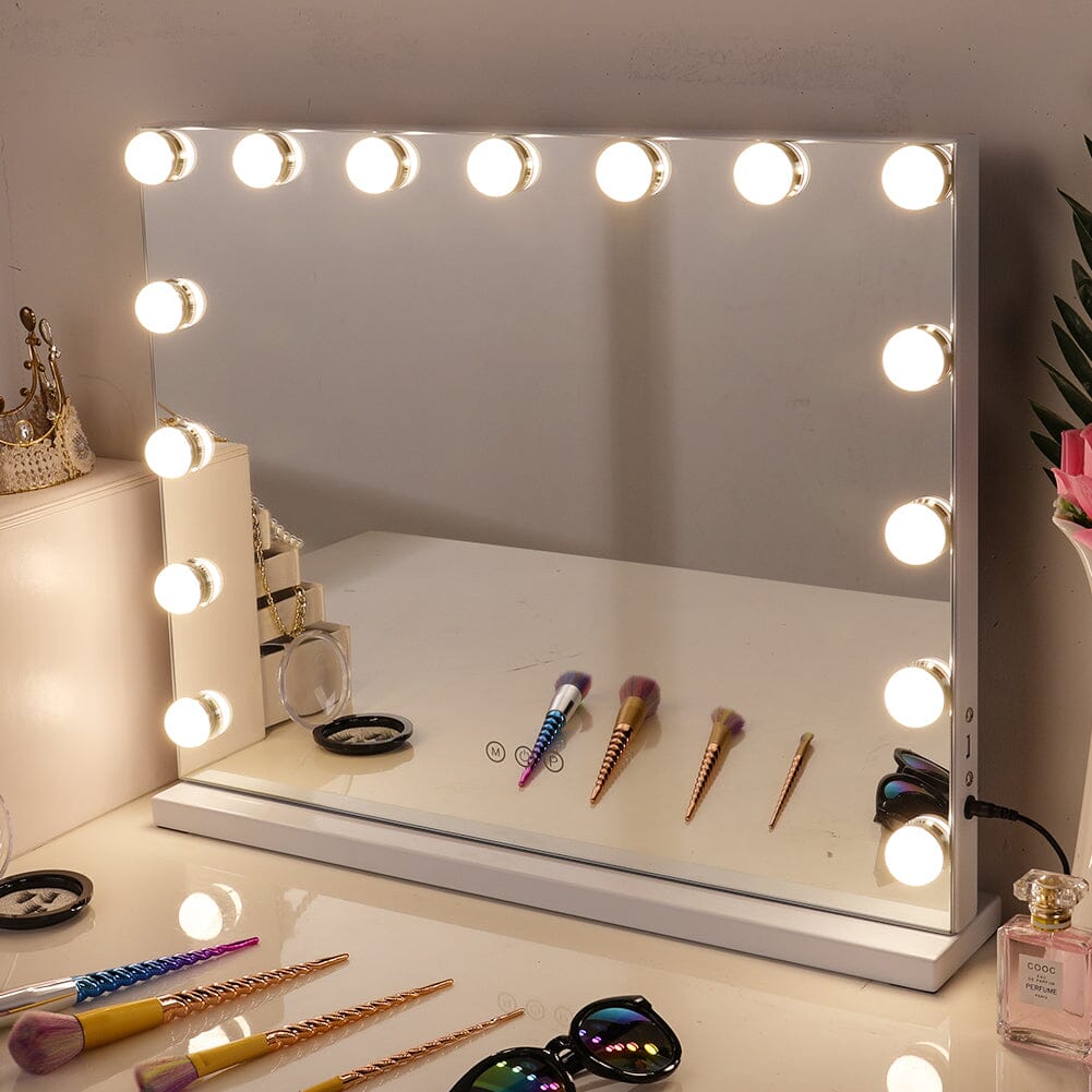 USB White Rectangle Tabletop Hollywood LED Vanity Mirror - 58x48cm - House Comfort