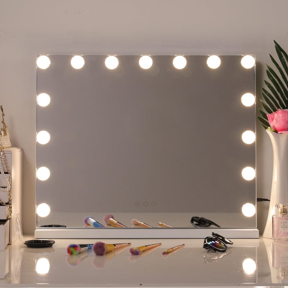 USB White Rectangle Tabletop Hollywood LED Vanity Mirror - 58x48cm - House Comfort