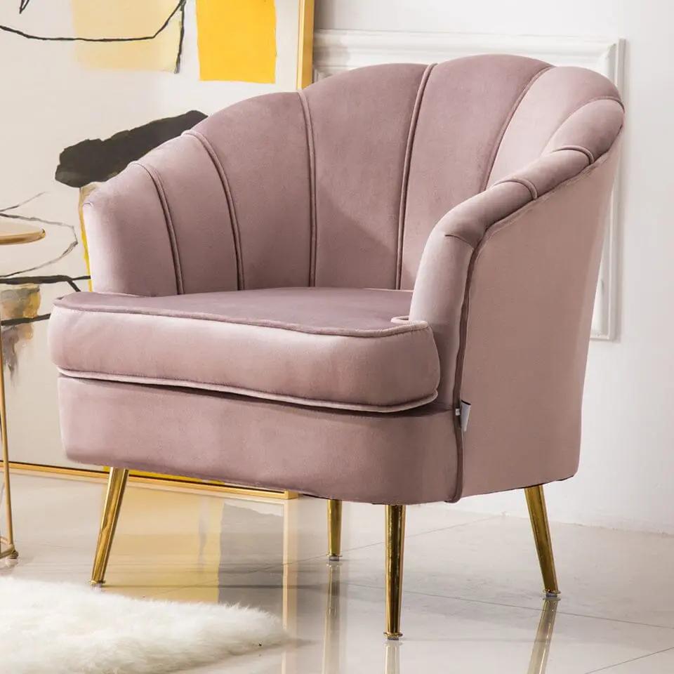 Velvet Noble Armchair with Gold Metal Legs - House Comfort