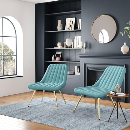 Velvet Upholstered Gold Metal Legs Lounge Accent Chair - House Comfort