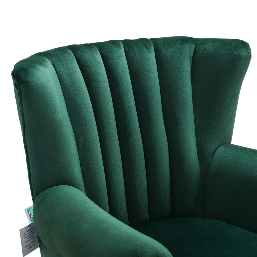 Velvet Upholstered Wingback Chair Thick Padded Armchair Green/Blue - House Comfort