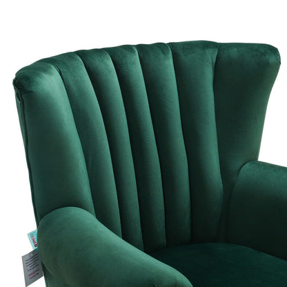 Velvet Upholstered Wingback Chair Thick Padded Armchair Green/Blue - House Comfort