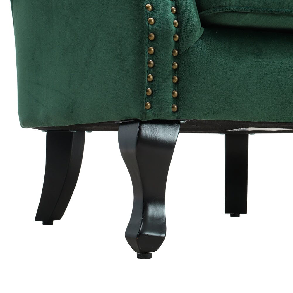 Velvet Upholstered Wingback Chair Thick Padded Armchair Green/Blue - House Comfort