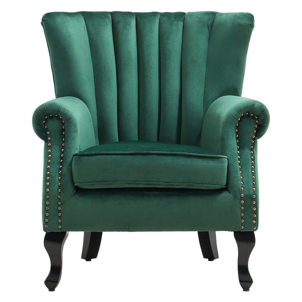 Velvet Upholstered Wingback Chair Thick Padded Armchair Green/Blue - House Comfort