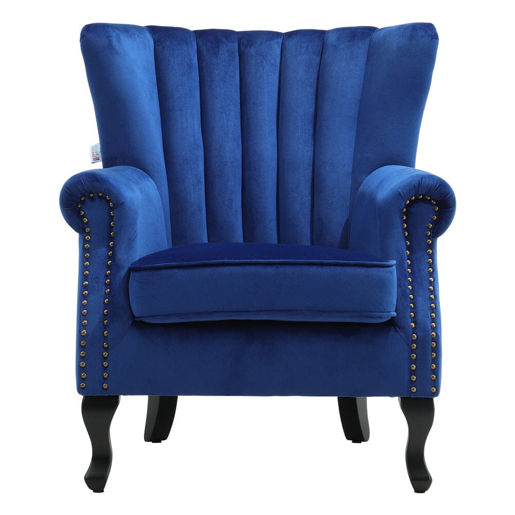 Velvet Upholstered Wingback Chair Thick Padded Armchair Green/Blue - House Comfort