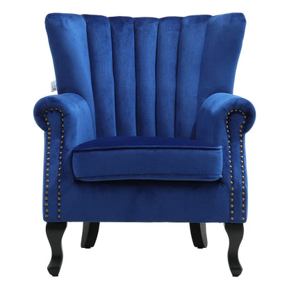 Velvet Upholstered Wingback Chair Thick Padded Armchair Green/Blue - House Comfort