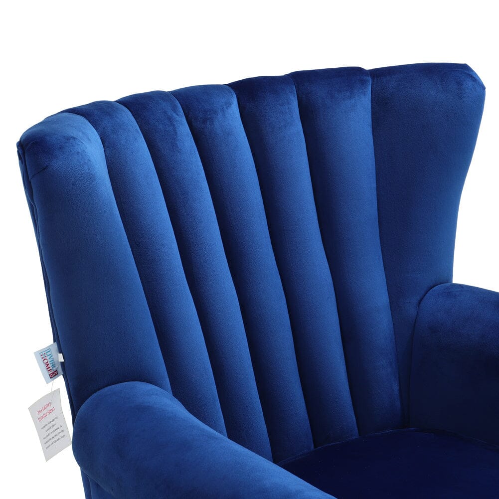 Velvet Upholstered Wingback Chair Thick Padded Armchair Green/Blue - House Comfort