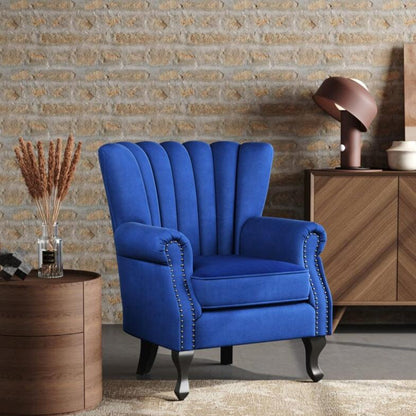 Velvet Upholstered Wingback Chair Thick Padded Armchair Green/Blue - House Comfort