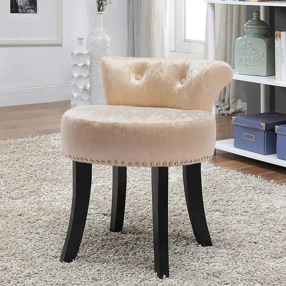 Velvet Upholstery Round Accent Chair Dressing Stool - House Comfort