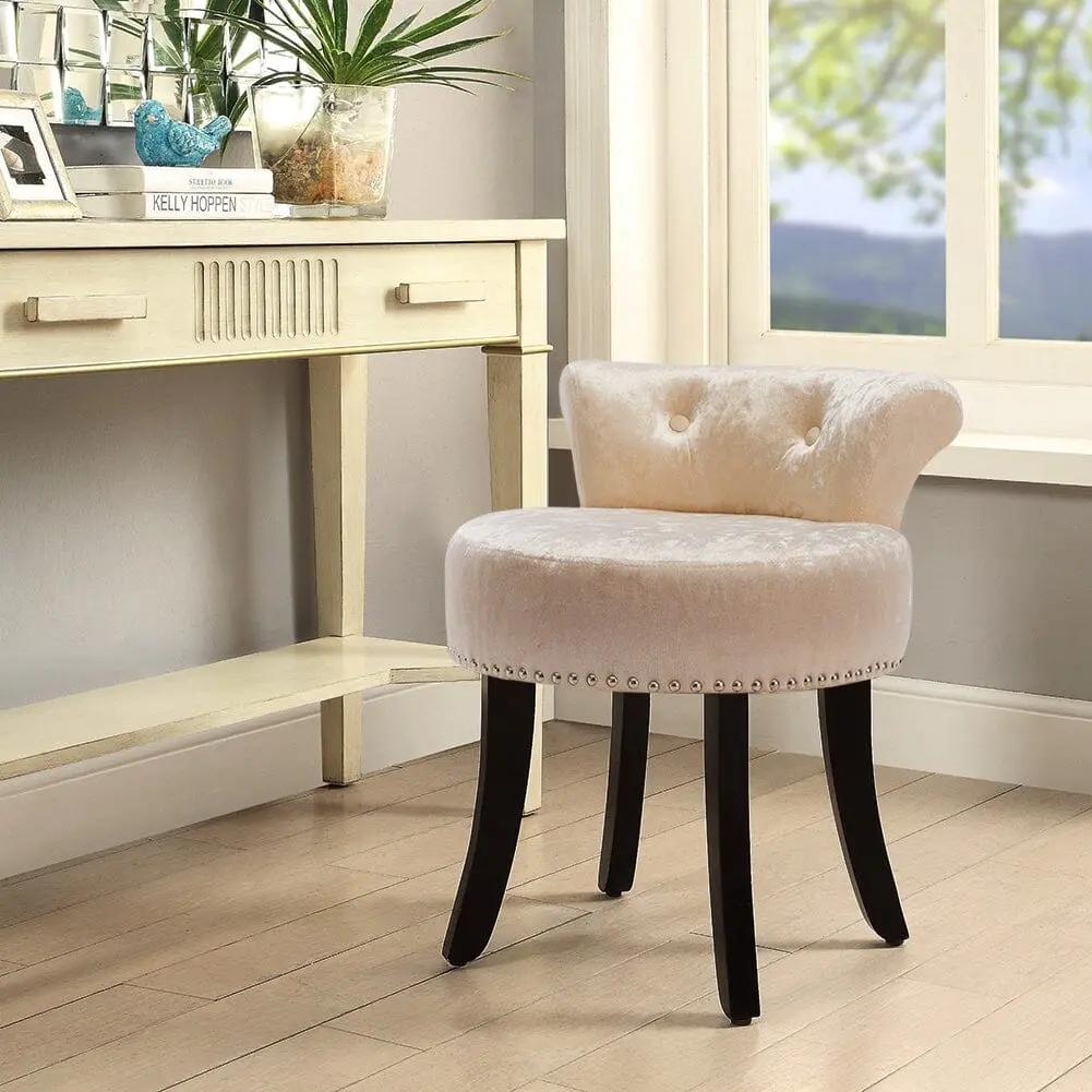 Velvet Upholstery Round Accent Chair Dressing Stool - House Comfort
