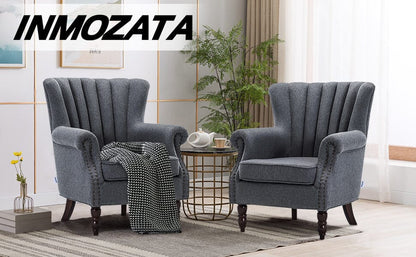 Vintage Linen Upholstered Wing Back Armchair - House Comfort