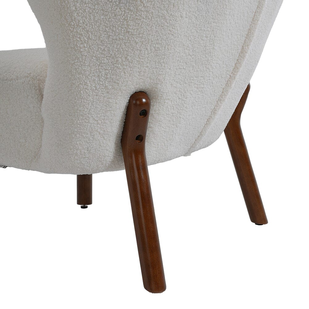 White Boucle Teddy Upholstered Accent Chair with Footstool - House Comfort