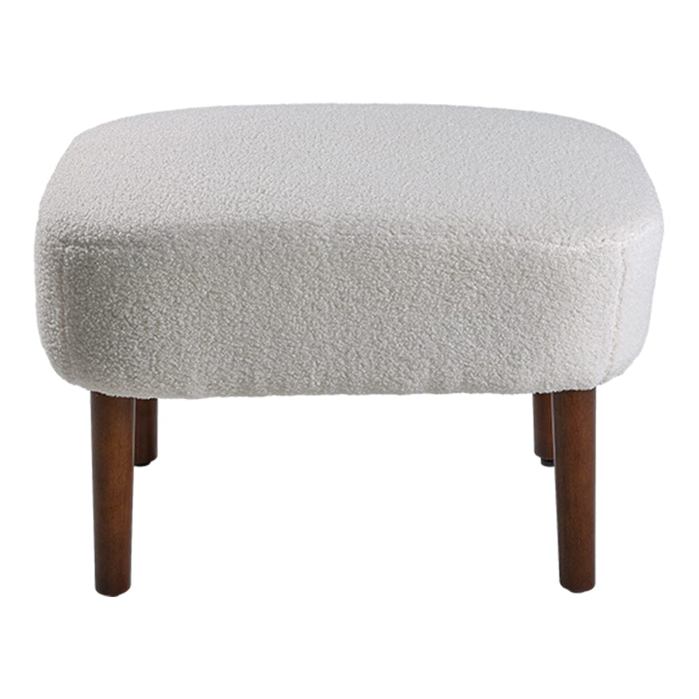 White Boucle Teddy Upholstered Accent Chair with Footstool - House Comfort