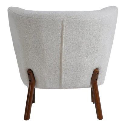 White Boucle Teddy Upholstered Accent Chair with Footstool - House Comfort