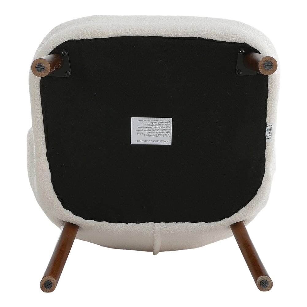 White Boucle Teddy Upholstered Accent Chair with Footstool - House Comfort