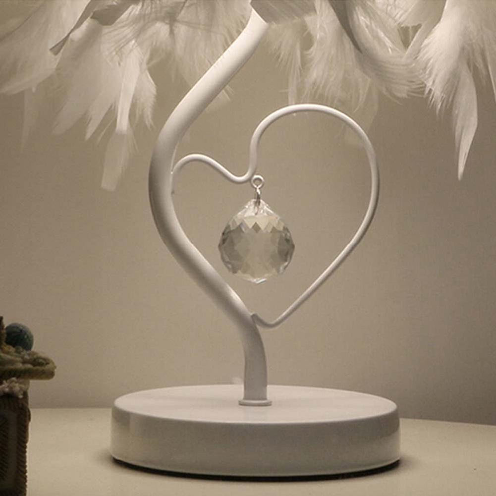 White Feather Table Lamp Bedside Nightstand Lamp with Heart Shape Base - House Comfort