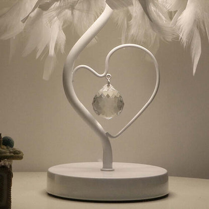 White Feather Table Lamp Bedside Nightstand Lamp with Heart Shape Base - House Comfort