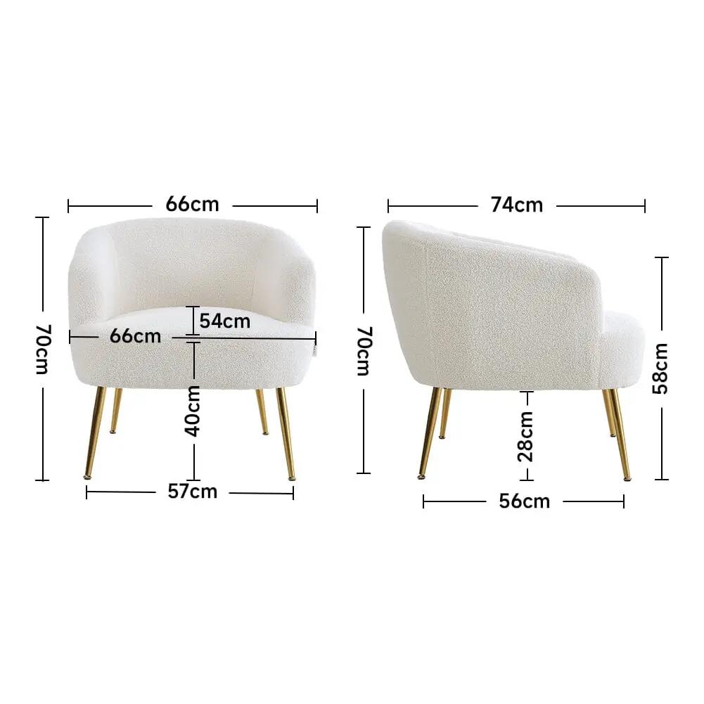 White Teddy Fabric Armchair with Metal Legs - House Comfort