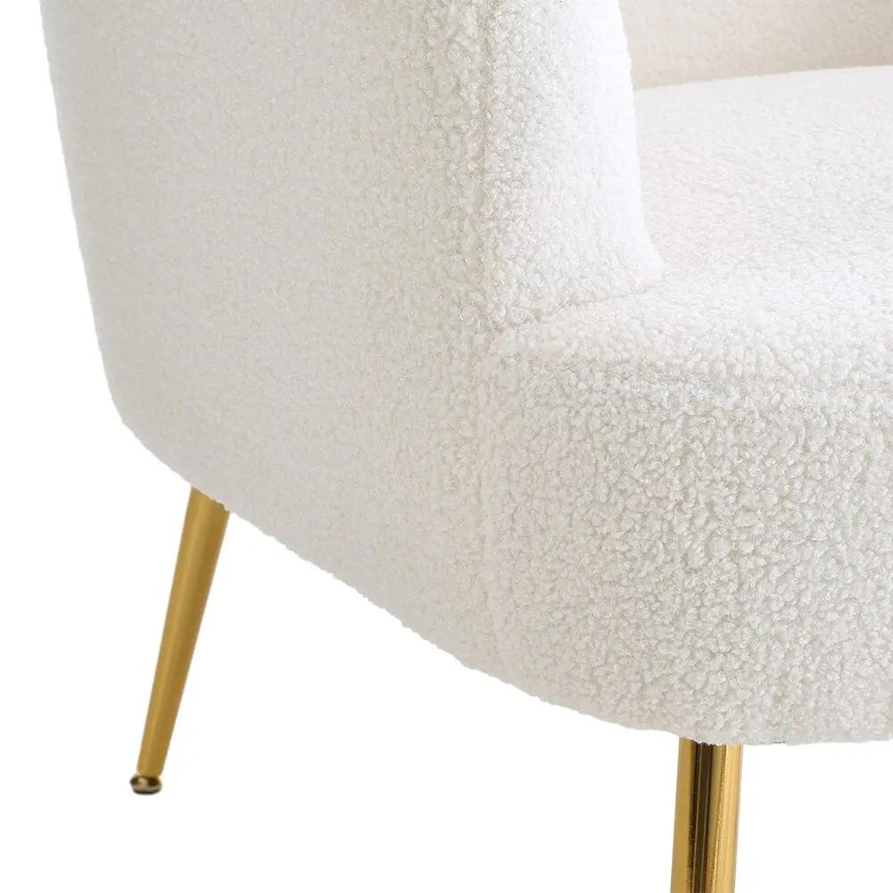 White Teddy Fabric Armchair with Metal Legs - House Comfort
