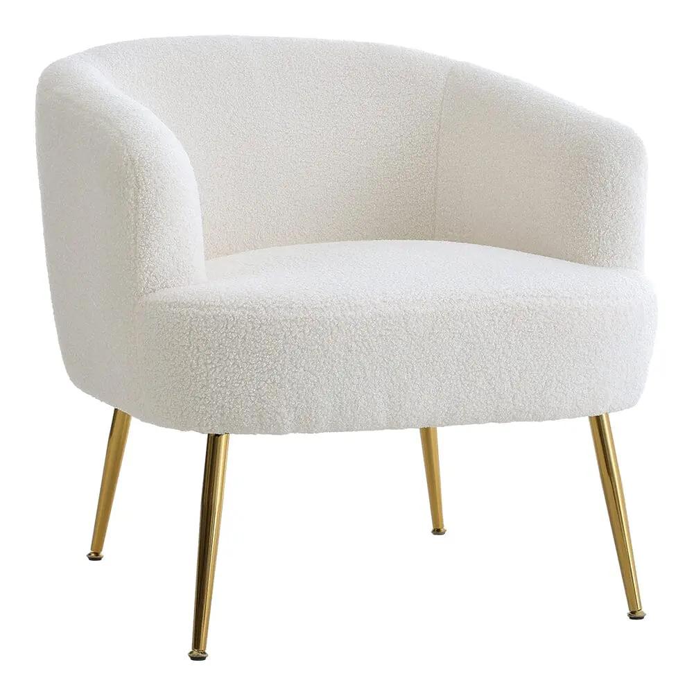 White Teddy Fabric Armchair with Metal Legs - House Comfort