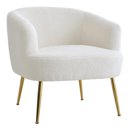 White Teddy Fabric Armchair with Metal Legs - House Comfort